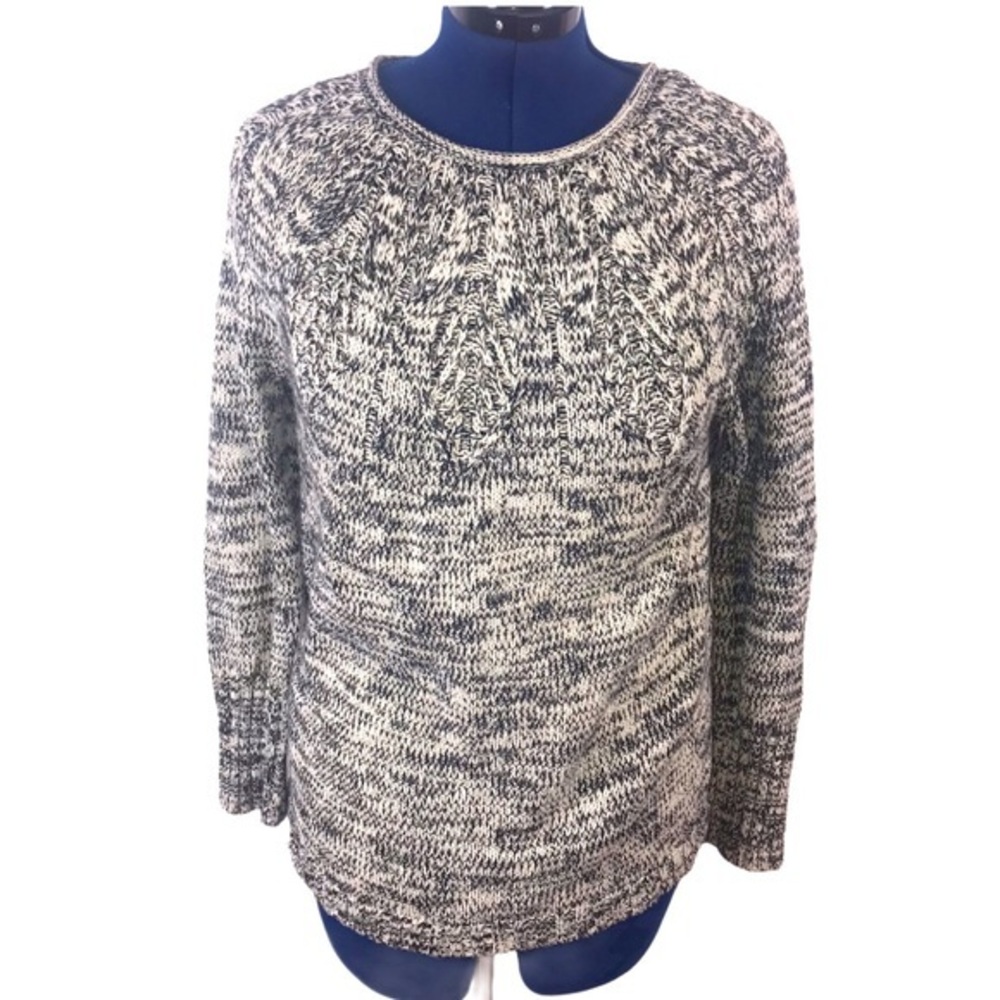 Chaps M grey marl crew neck long sleeve cable knit hi low 3/4 sleeve‎ sweater